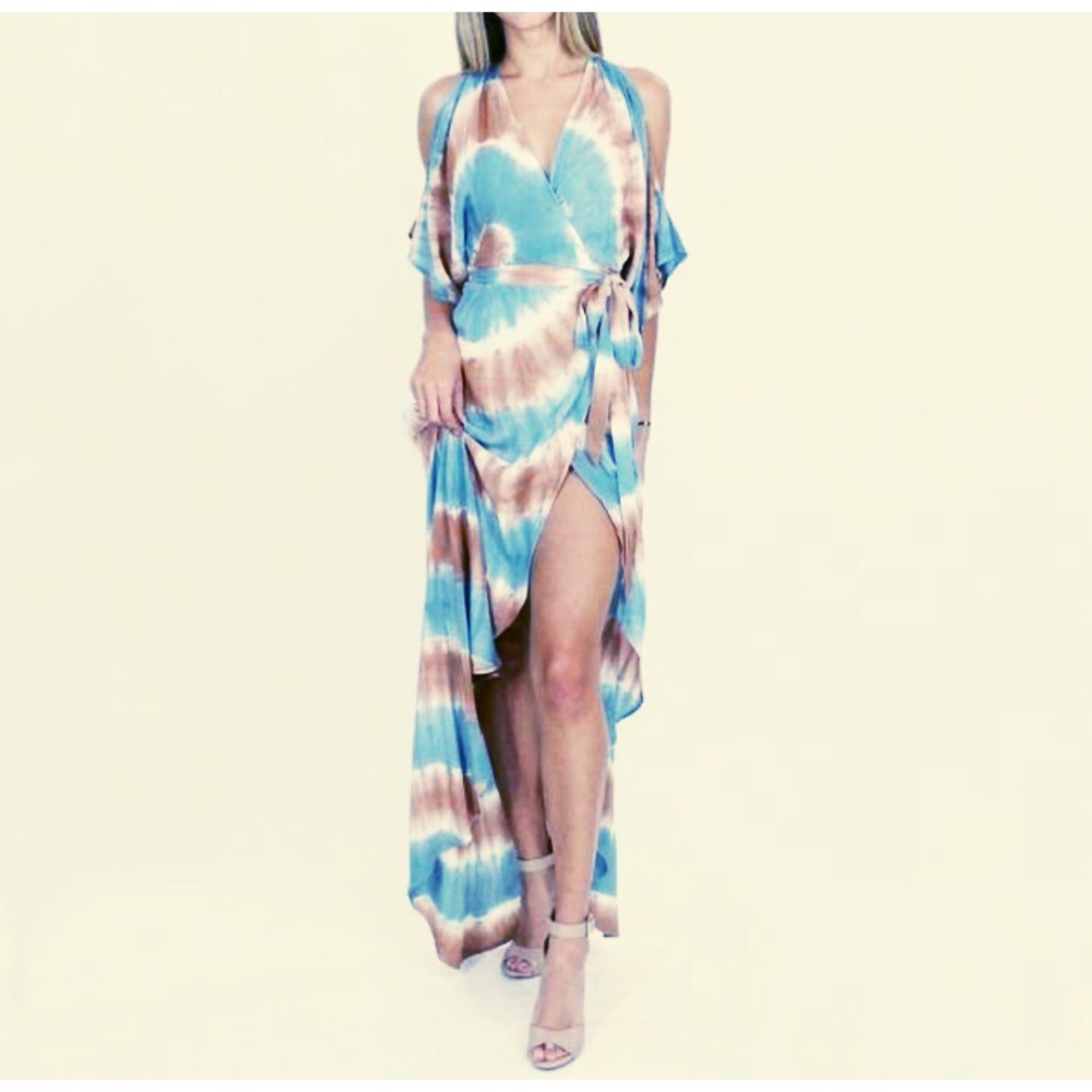 AAKA | Tie Dye Cold Shoulder Sun Child Maxi Wrap Dress